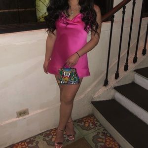 Hot pink mini satin dress